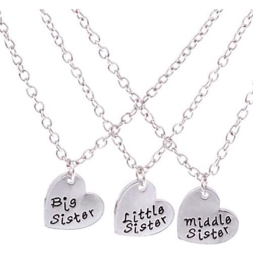 3PC/Set Big Middle Little Sister Heart Charm Chain Pendant Necklace Best Friend Women Necklaces Friendship Jewelry BFF Gifts