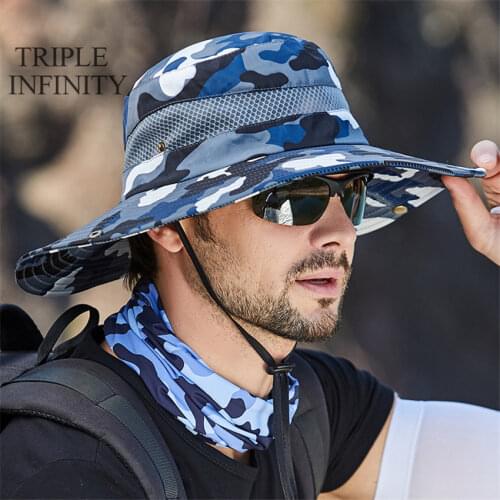 2021 New Fashion Summer Bucket Hat Cowboy Men Outdoor Fishing Hiking Beach Camouflage Hats Foldable Breathable Anti UV Sun Cap