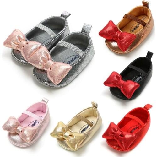 Newborn Baby Girl Big Bowknot Casual Crib Pram Shoes Toddler Kids Soft Sole Sneakers New Pu Soft Cute Anti-slip Prewalker 0-18M