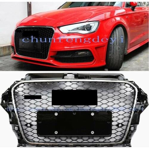 Front Grill Honeycomb Grille For Audi A3 S3 8V 2013 2014 2015 2016 RS3 Style Silver Black 14-15