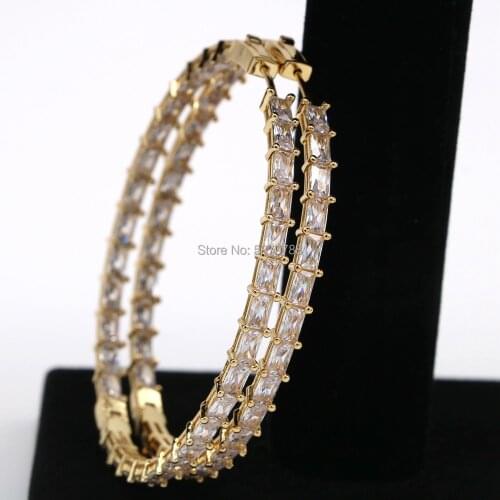 Luxury 60mm Large Crystal Hoops Earrings Basketball CZ Gold Plated Hoops Hiphop Earrings Set Christmas Gift