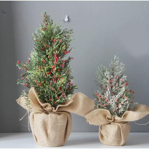 Christmas Desktop Small Christmas Trees Decorations 30 45cm Simulation Cypress Red Fruit Powdered Christmas Tree