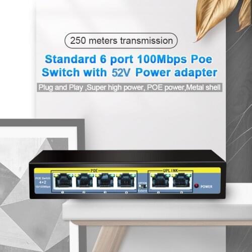 48V POE Switch Network Switch 10/100Mbps Ports Ethernet Network Switch Suitable for IP camera / Wireless AP / POE power non-Vlan