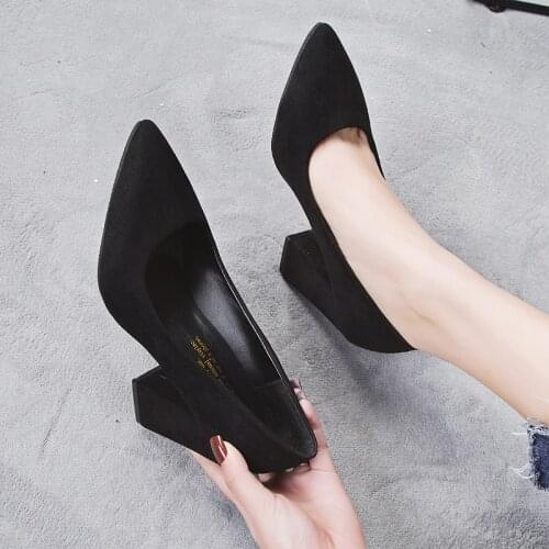Spring new simple and versatile pointed-toe shallow mouth single shoes fashion suede high heels plus size 40 womens shoes