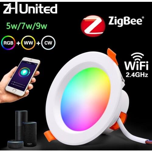 ZigBee Led Lamp Smart Downlight Light Dimming Round Spot Light 7W 9W AC110-250V Color Changing RGB+W+C Works with Alexa