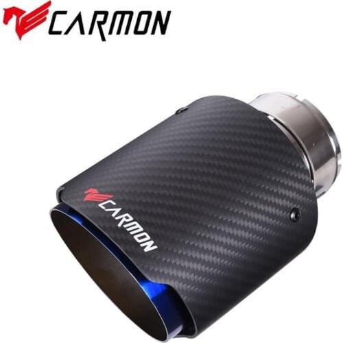CARMON Car Universal Straight Edge Burnt Blue Matte Carbon Fiber Exhaust Pipe Muffler Tip
