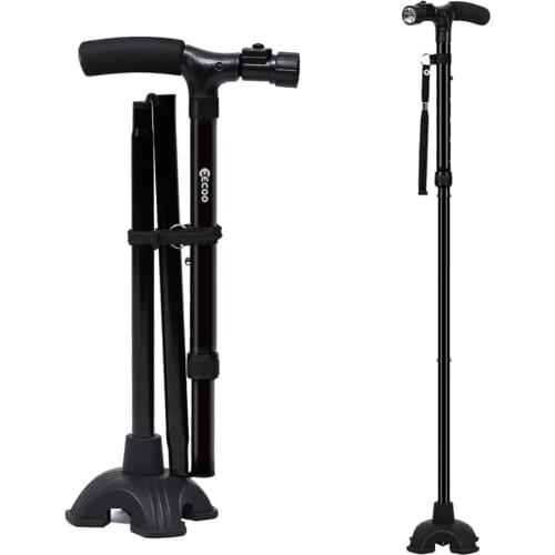 One Cushion Handle Retractable Self Standing Fold Baston Crutch Cane Lightweight Walking Stick with LED Light For Eldly Disable