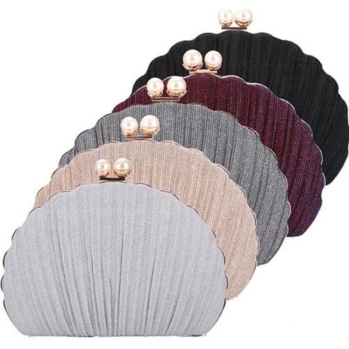 Shell Dinner Bag Womens Pleated Banquet Evening Bag Ladies Handbag One Shoulder Messenger Bag
