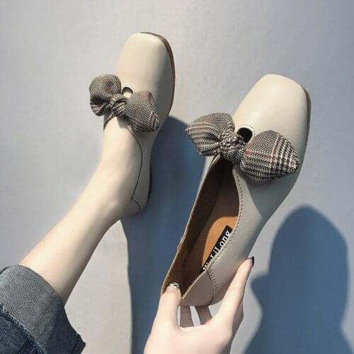 Women Flats Shallow Slip on Flats Shoes Bow Flats Woman Loafers Yellow Ladies Shoes Spring Autumn Brand Shoes Women Solid