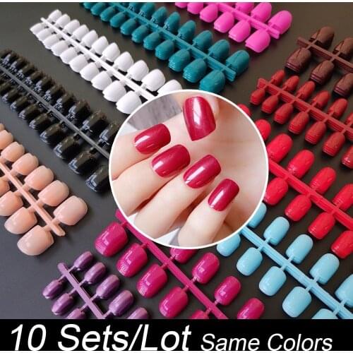 10 Sets Of Same Colors Square False Nail Tips 24 pcs Per Set 10 Sizes Press On Fake Nails DIY Manicure