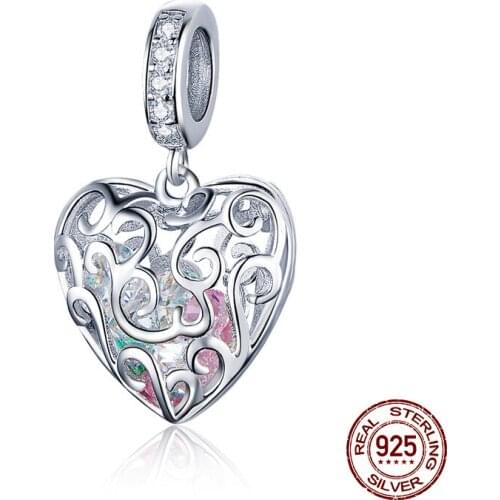 100% 925 sterling silver palpitation pendant fit original Pandora bracelet charm heart shaped beads jewelry gift woman DIY