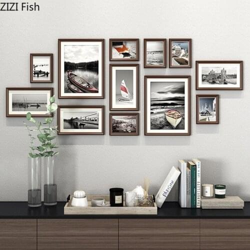 12 Pcs-set Mural Family Photo Wedding Photos Hanging Ornament Solid Wood Picture Frame Wall Ornaments Nordic Rustic Home Decor