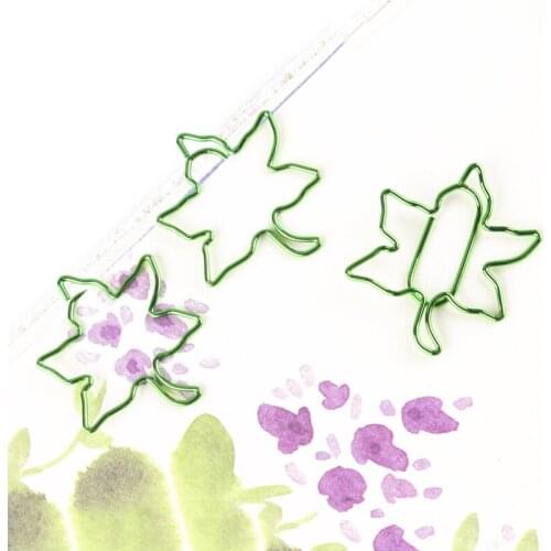 12pcs Maple Leaf Paper Clip Cartoon Creative Shaped Pins Paper Green Needles Plant PaperClips Bookmark Planner Binder Supplies
