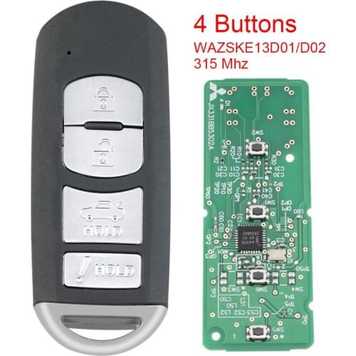 315MHz 4 Buttons Replacement Smart Remote Key Fob with 49 Chip WAZSKE13D01/D02 Fit for Mazda 3 6 MX-5 2013-2019