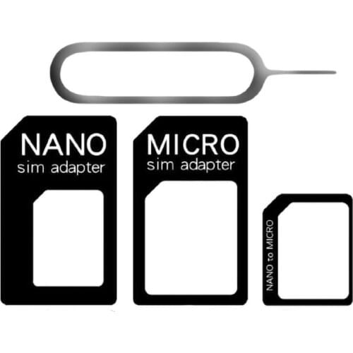 SIM Card Adapter 4 In 1 Set Micro Sim Adapter with Eject Pin Key Retail Package Nano SIM Card Adapter Kit with Card Pin Standard