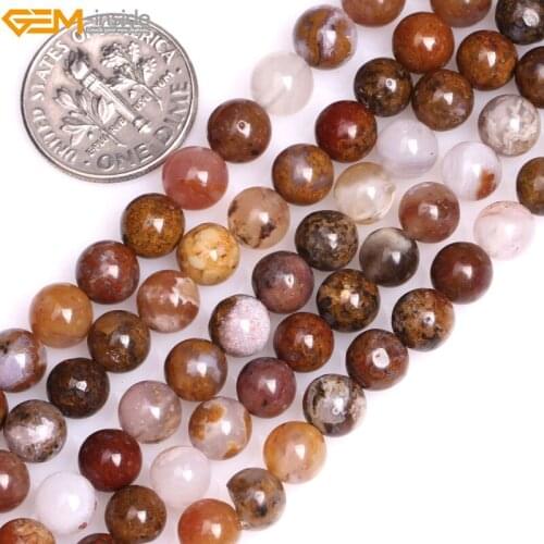 Gem-inside AA Grade Natural Round Smooth Brown Aqua Nueva Agate Stone Beads for Jewelry Making 15inches DIY Christmas Jewellery
