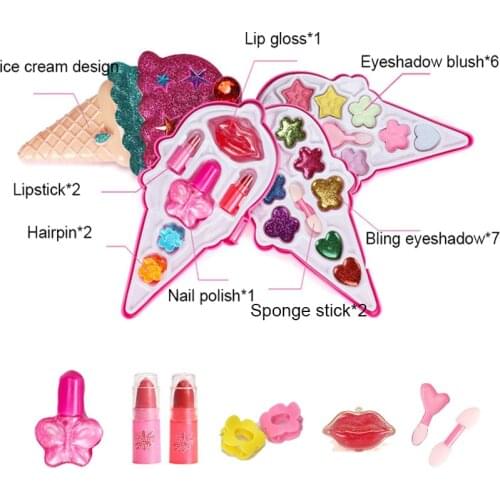 Kids Makeup set Children Baby Cosmetics Girl Makeup Cute ice cream styling Pretend Play Makeup Toys For Girl Toys Princess Dress