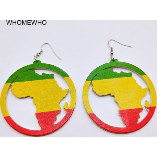 Tribal Unfinished Painting Wood Hollow Out Africa Map Drop Earring Brazil Handmade Wooden Black Queen African Hiphop Jewelry