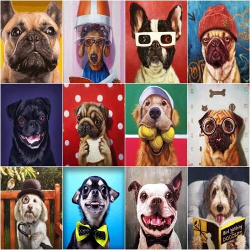 GATYZTORY Coloring By Numbers Funny Dog Kits Drawing Canvas Diy Pictures Animals Oil Painting Hand Painted Gift Home Decor