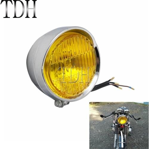 12V Chrome Motorcycle Retro Headlight Hi /Lo Bulb Front Lamp For Harley Honda Yamaha Suzuki Kawasaki Chopper Cafe Racer Touring