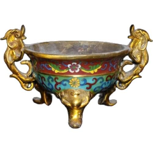 China old Beijing old goods Seiko Pure Copper Cloisonne Ssangyong Incense Burner