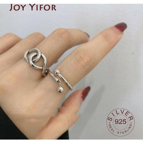 925 Sterling Silver Korean Double Circle Ball Twist Ring Female Index Finger Retro Fashion Handmade Jewelry Couple Gift