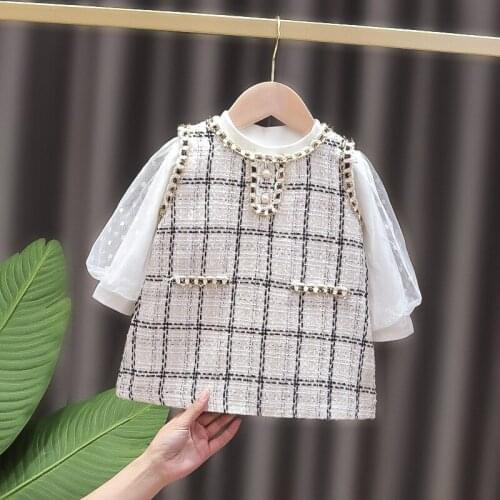 Girls Plaid Princess Costumes Breathable Toddler White Top and Dress 2Pcs Infant Party Elegant Clothing Little Girls Clothing