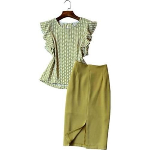 Fashion suit female summer New high quality casual OL suit skirt tooling skirt professional shirt + skirt Two-piece set women