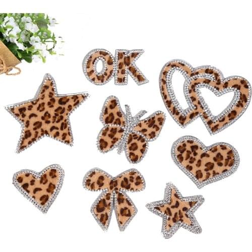 Leopard Print Heart Star Letter Sequin Applique Embroidered Patch Embroidery Patches for Clothing Diy Patch Iron on Patch