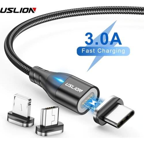 USLION Micro USB Magnetic Cable Fast Charging Type C Cable Android Data Magnet Charger 1m 2m For iPhone Samsung Xiaomi Huawei