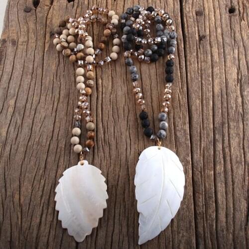 RH Fashion Boho Jewelry Natural Stones Glass Long Knotted With Big Shell Pendant Necklaces Women Bohemia Necklace Gift