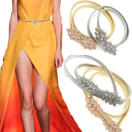 Fashion Women Elastic Waistband Double Rose Buckle Waist Chain Belt All-match Leather Belt