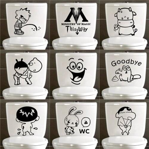 Toilet Stickers Home Decoration Wall Sticker Vinyl Waterproof Wall Decals Cartoon Home Decor Mural