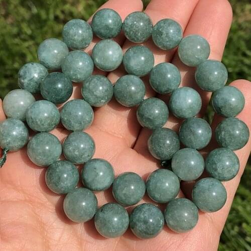 Natural Stone Dark Green Burmese Jades Beads Round Loose Spacer Beads for Jewelry Making DIY Bracelets Necklace 15"