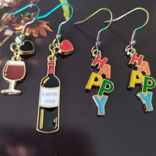 New Arrival Love 2021 Red Earrings Happy Birthday /Champagne wine Party Earrings Celebration Festival Earrings