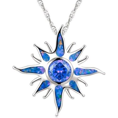 Punk Hyperbole Opal Pendant Necklace Trendy Fire Flame Sun Long Chain Necklace For Men Women Stylish Jewelry Accessories