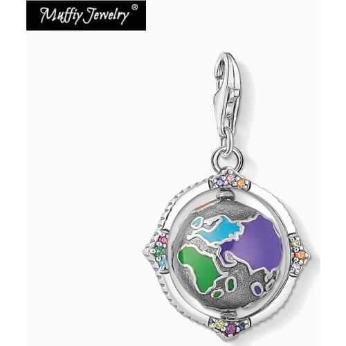 Charms Pendant Colourful Rotating Globe 925 Sterling Silver Fit Bracelet 2021 Brand New Fine Women Jewelry Vintage Bijoux Gift