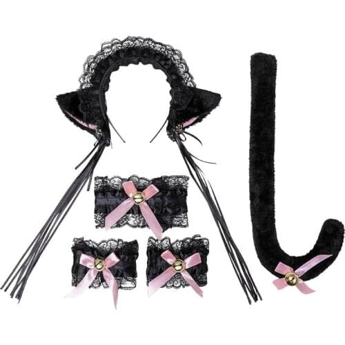 Animal Anime Cute Plush Cat Fox Ear Headband Collar Bracelet Tail Maid Lolita Costume Cosplay Party Wolf Headwear for Women Girl