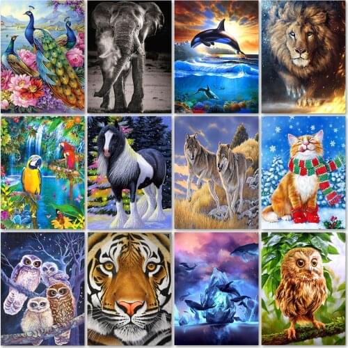 Animal Series DIY 5D Diamond Painting Animals Daimond Embroidery Full Round Drill Mosaic Landscape Cross Stitch Kits Home Decor