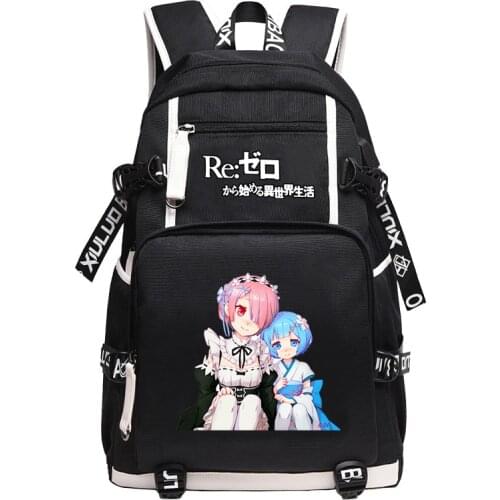 RE:ZERO-STARTING LIFE IN ANOTHER WORLD Anime School Backpack USB Laptop Bagpack Women Travel Back Pack Cartoon REM RAM Bookbag