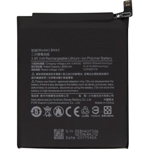 Replacement Phone Battery For Xiaomi Redmi Note 4X / Note 4 global Snapdragon 625 4000mAh BN43 Phone Battery