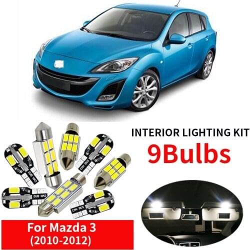 9pcs Car LED Light Bulbs Kit For 2010 2011 2012 Mazda 3 Sedan or Hatchback 12V Ultra Bright Map Dome License Plate Lamp No Error