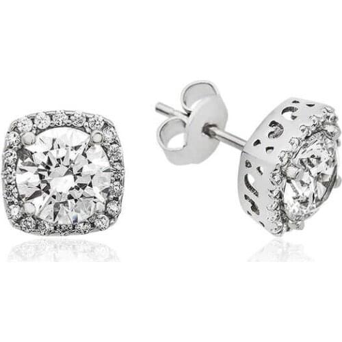 Tevuli 925 Sterling Silver Square Montür Diamond Model Earrings