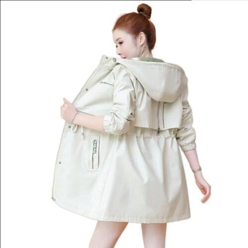 2021 Spring Autumn New Womens Coat Windbreaker Mid-Length Elegant Casual Female Trench Coat Zipper Hooded Outerwear Coats