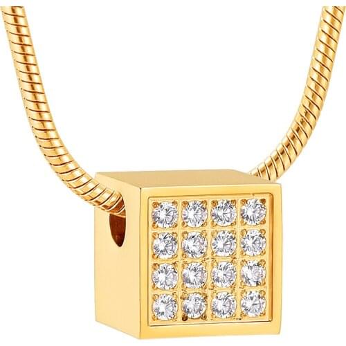 Vintage crystal inlay luck Cube Pendant urn Necklace for Loved One Cremation Ashes Keepsake Jewelry secret stash safe gift
