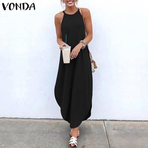 VONDA Women Dress 2021 Summer Sundress Sexy Sleeveless Irregular Party Maxi Long Dresses Female Casual Loose Plus Size Vestidos