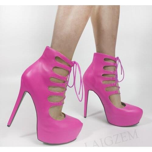 LAIGZEM FASHION Women Platform Pumps Cut Outs Back Zip Sandals High Heels Shoes Woman Party Club Prom Large Size 34 44 46 50 52