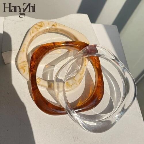 HANGZHI New Trendy Acrylic Resin Colorful Square Bangle Bracelet Geometry Irregular 2021 for Women Girls Party Jewelry
