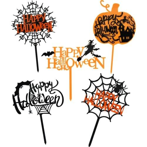 1Pc Happy Halloween Cupcake Toppers Trick Or Treat Pumpkin Cake Topper Halloween Party Cakes Dessert Cute Decoration Sign