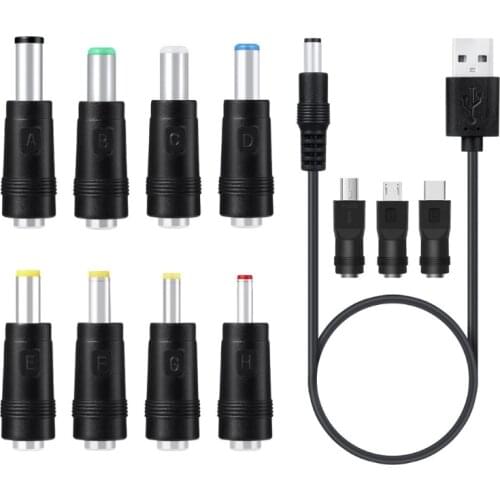 11in1 5V USB to 5.5x2.1mm 3.5mm 4.0mm 4.8mm 6.4mm 5.5x2.5mm Type C Micro Mini USB Plug Charge Cord for Router Cellphone
